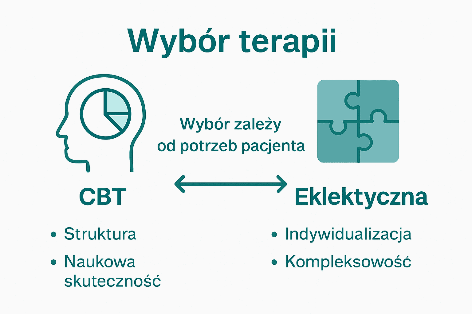Ikony CBT i terapii eklektycznej, krótkie kluczowe zalety