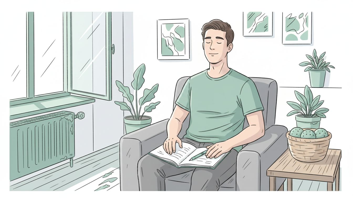 Patient practicing breathing in therapy room