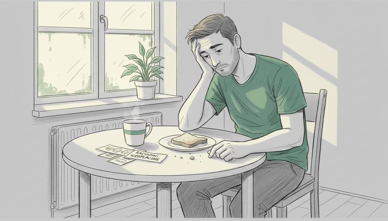 Z samego rana siedział przy stole, zamyślony i przygnębiony.