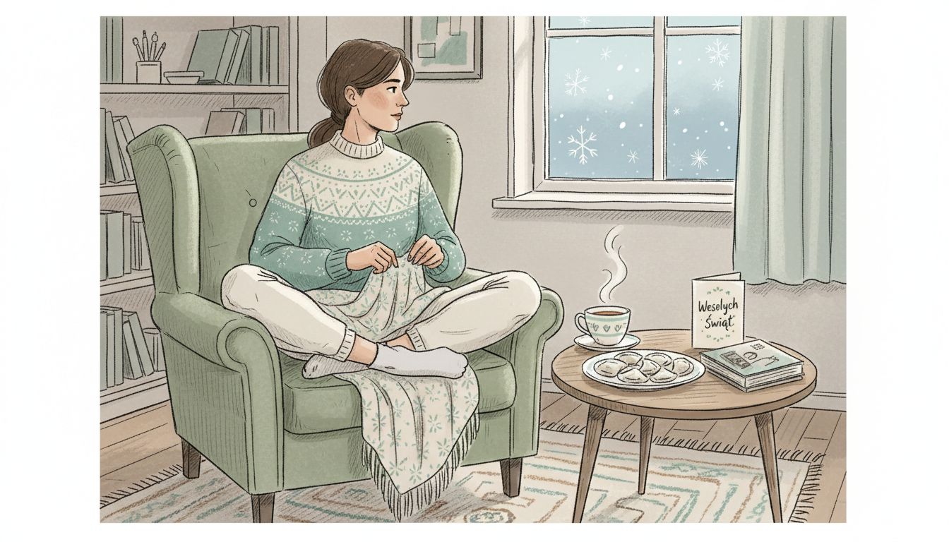 Zadumana kobieta spoglądająca zimą przez okno