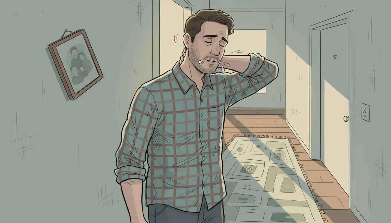 Mężczyzna zmagający się z objawami lęku podczas rodzinnego spotkania
