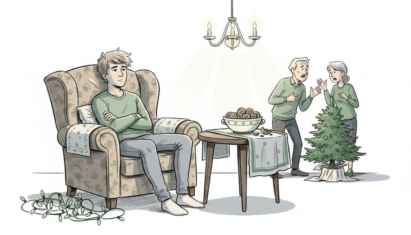 Nastolatek czujący się niezręcznie w trakcie kłótni rodzinnej