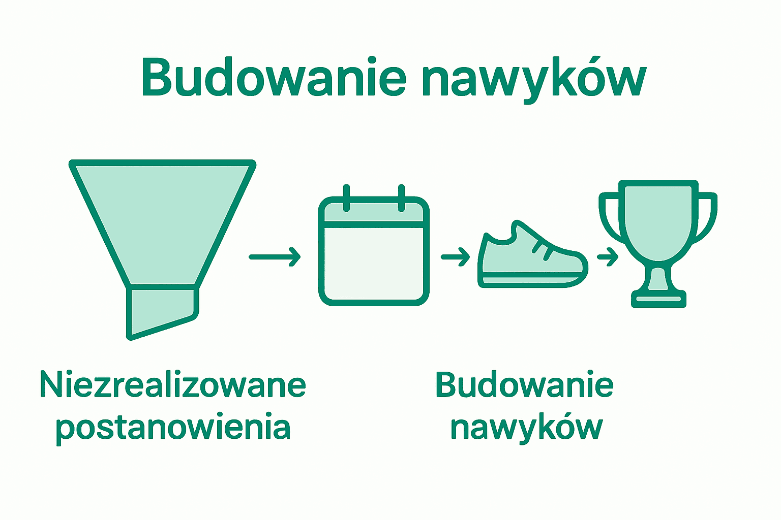 Schemat pokazujący różnicę między skutecznym budowaniem nawyków a nietrwałymi postanowieniami noworocznymi