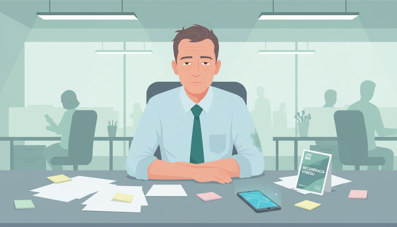 U pracownika biurowego widać objawy stresu związanego z pracą.