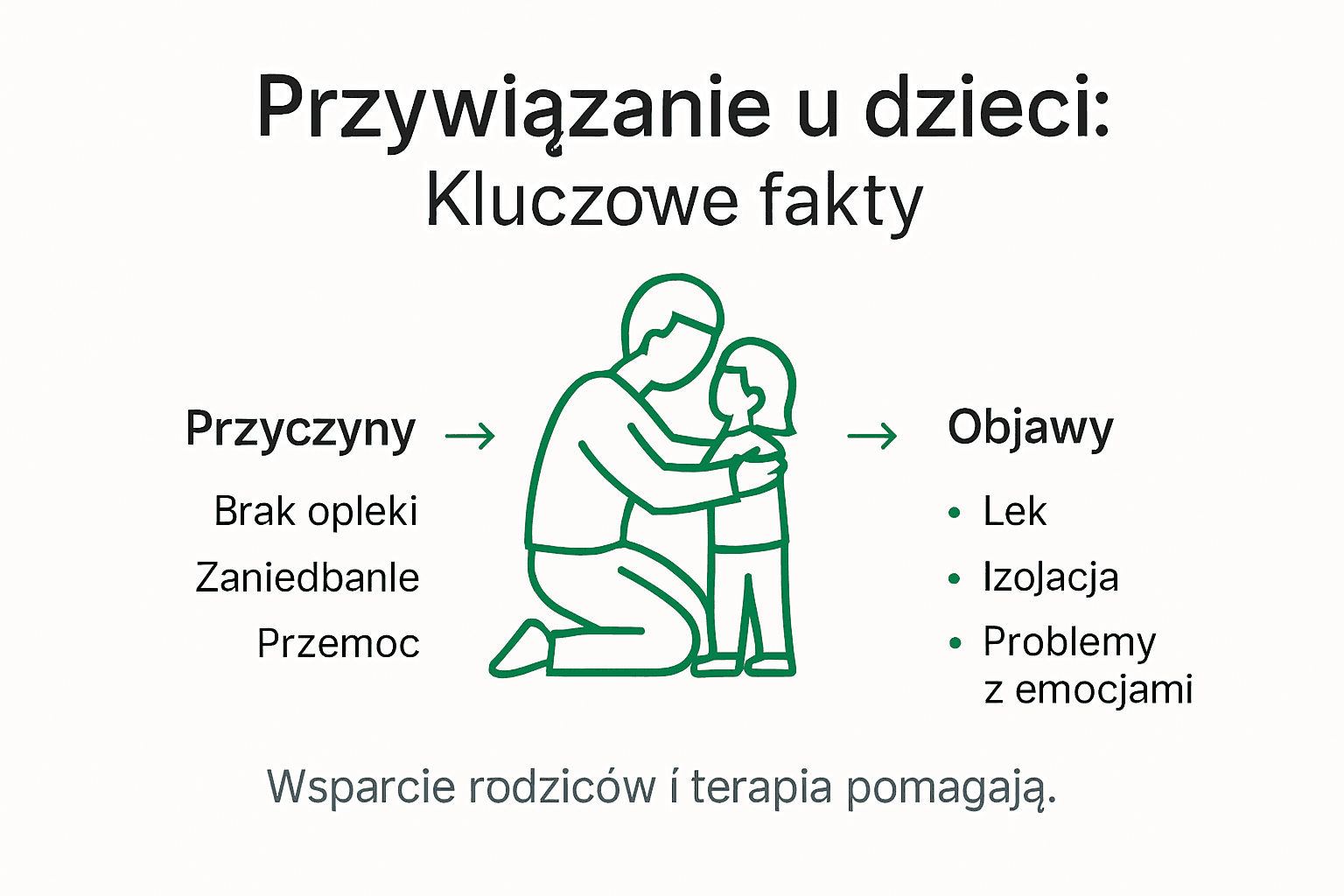 Grafika ilustrująca, skąd biorą się zaburzenia przywiązania oraz jakie sygnały mogą na nie wskazywać.
