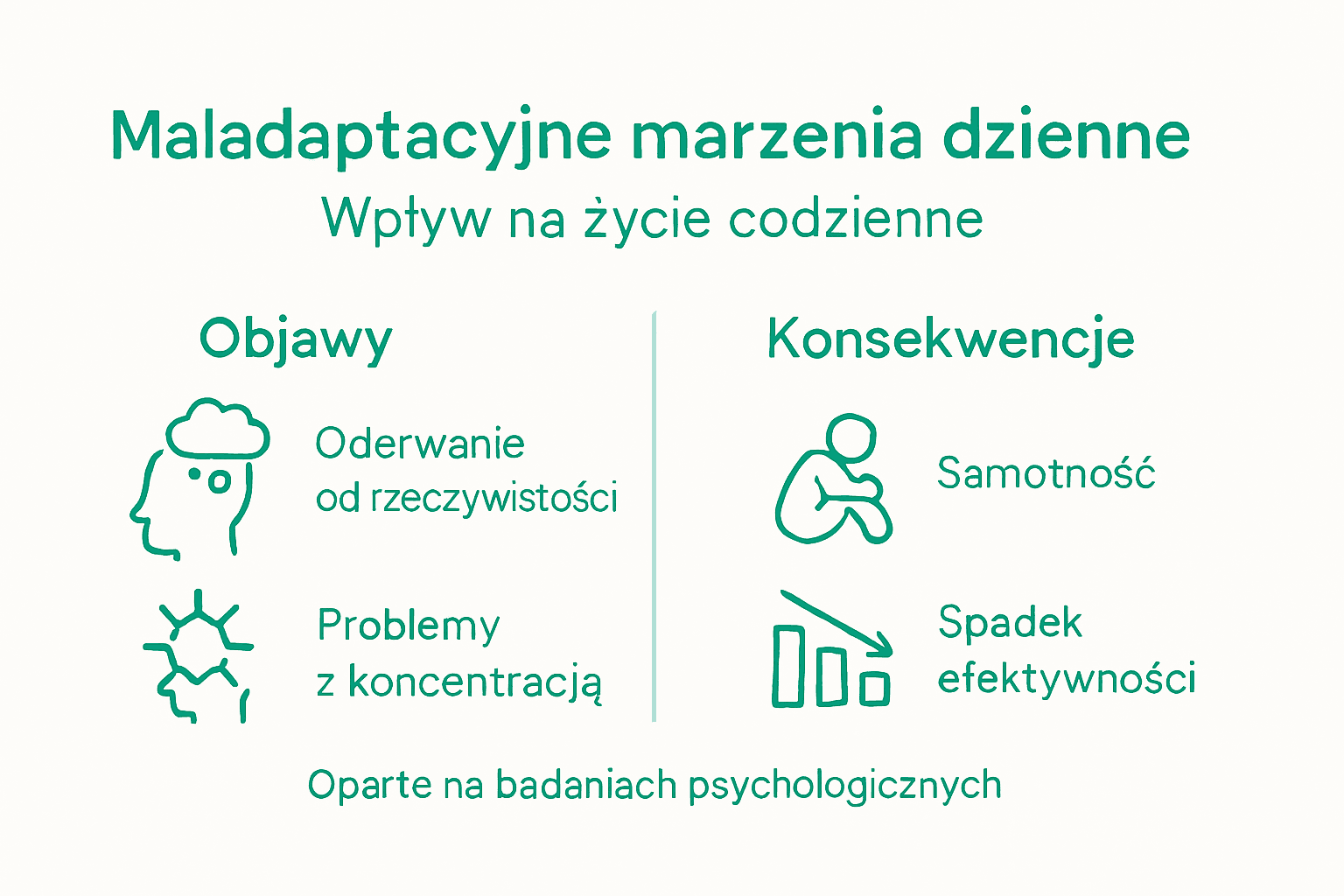 Infografika obrazująca, jak marzenia na jawie wpływają na nasze życie