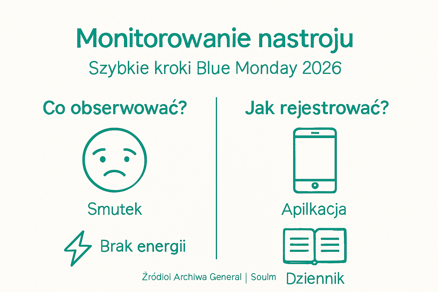 Infografika pokazująca, jak śledzić swoje samopoczucie w czasie Blue Monday