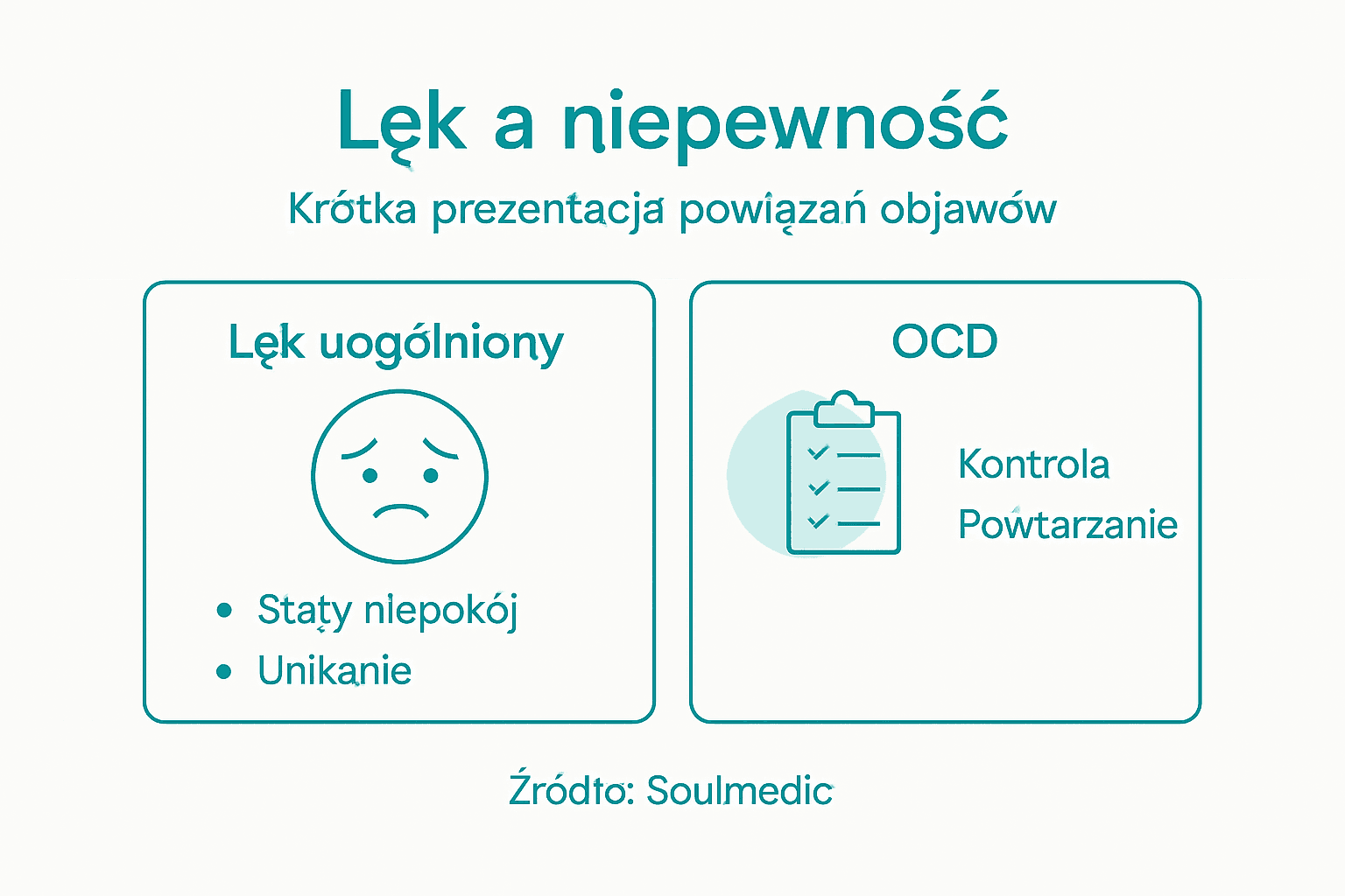 Infografika: najważniejsze zależności między lękiem a zaburzeniami obsesyjno-kompulsyjnymi