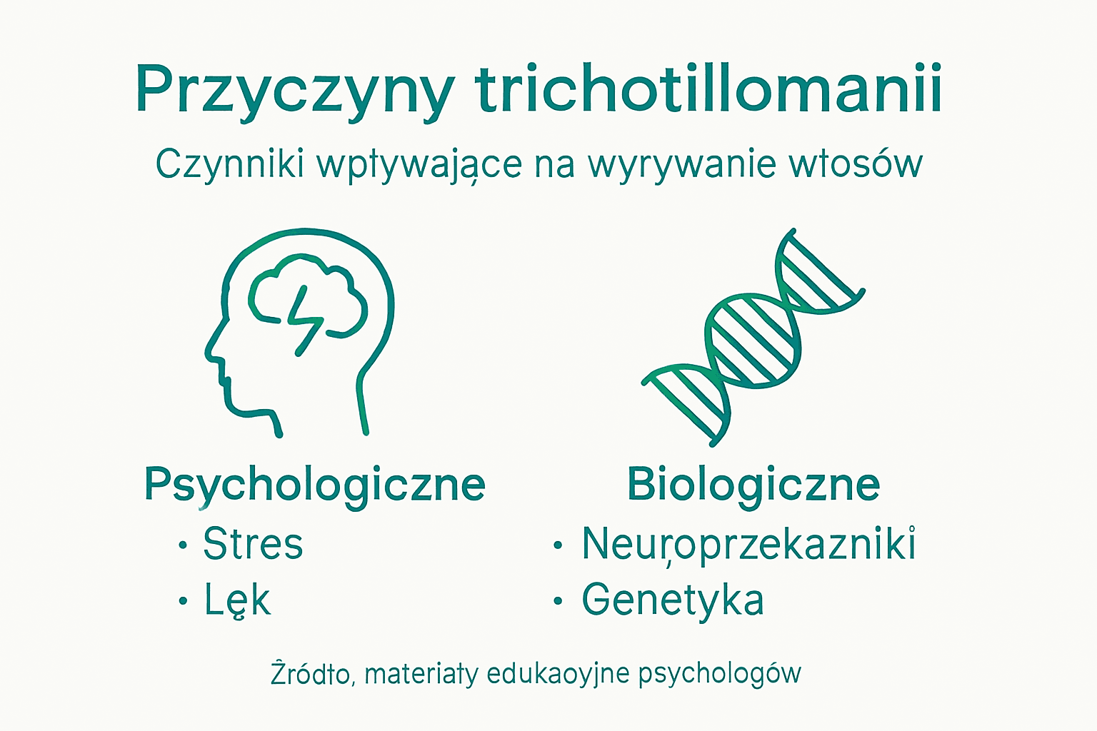 Infografika: najważniejsze czynniki wpływające na rozwój trichotillomanii