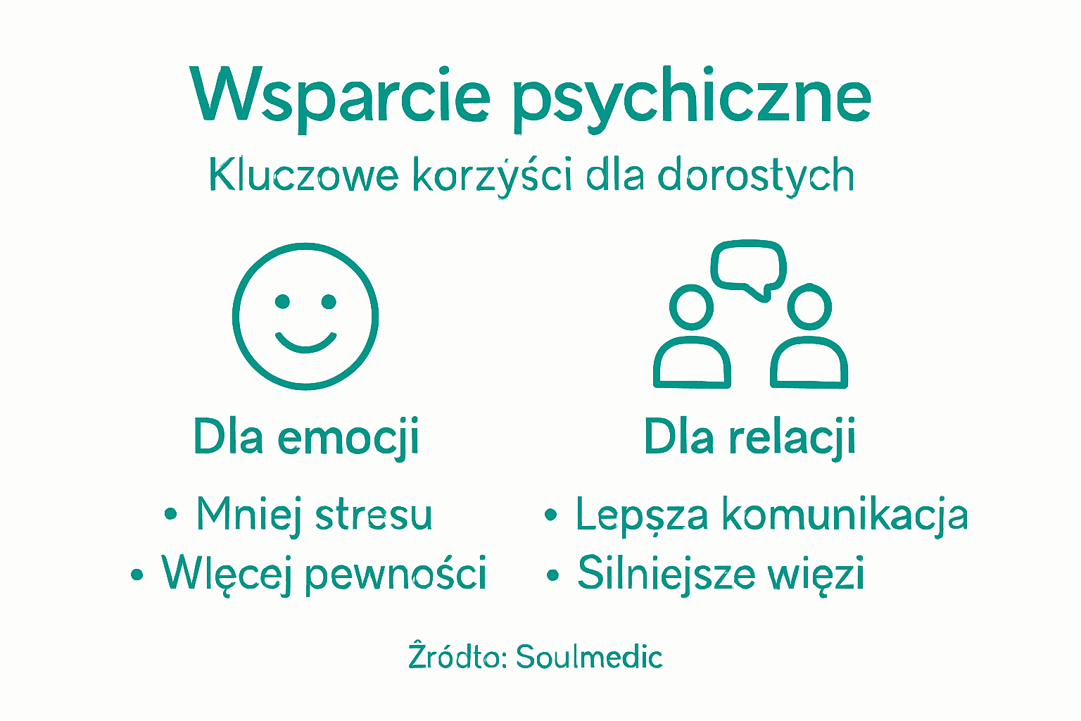 Infografika przedstawiająca najważniejsze zalety wsparcia psychicznego