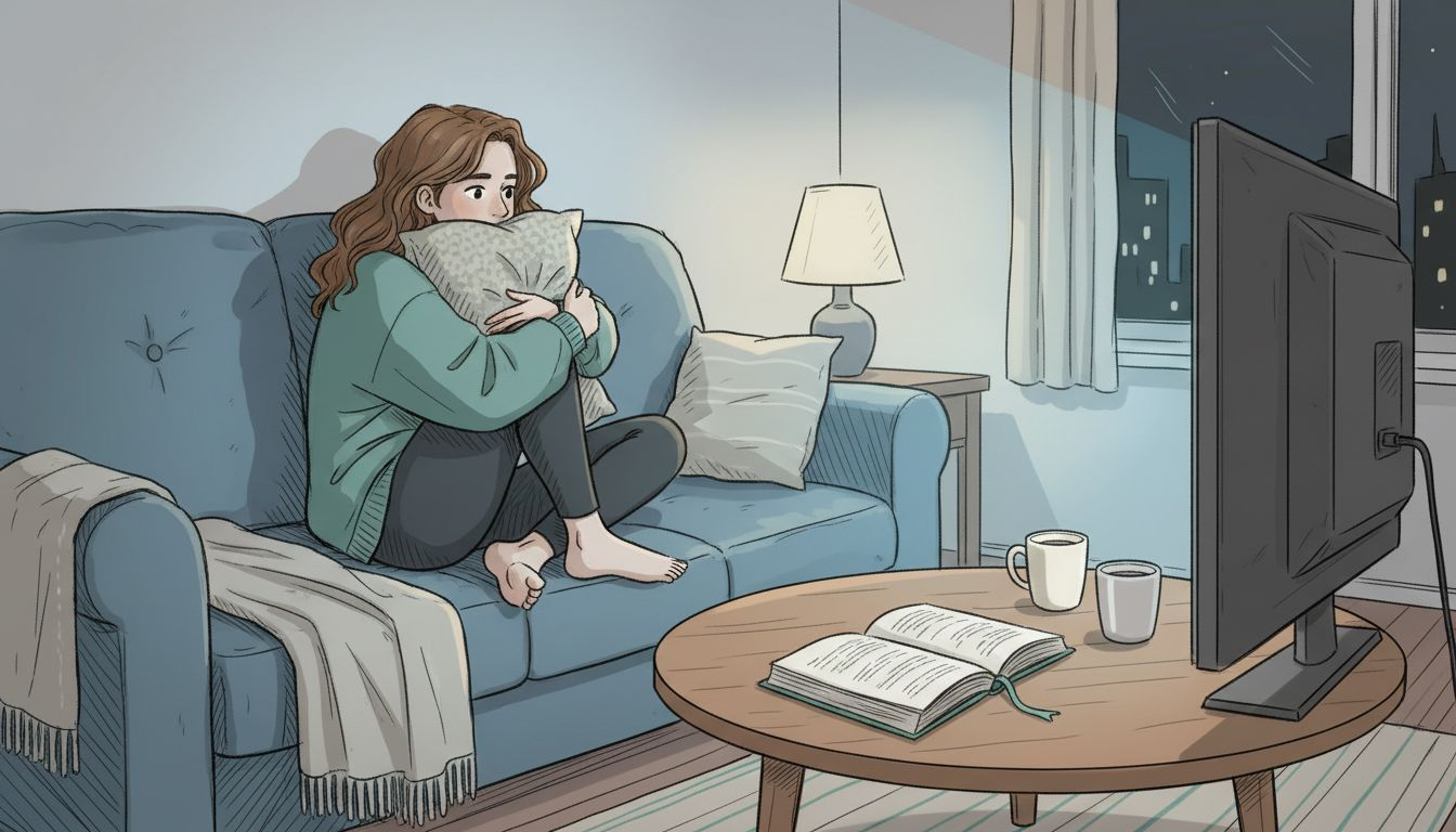 Kobieta, która w swoim domu zmaga się z poczuciem samotności i emocjonalnej pustki.