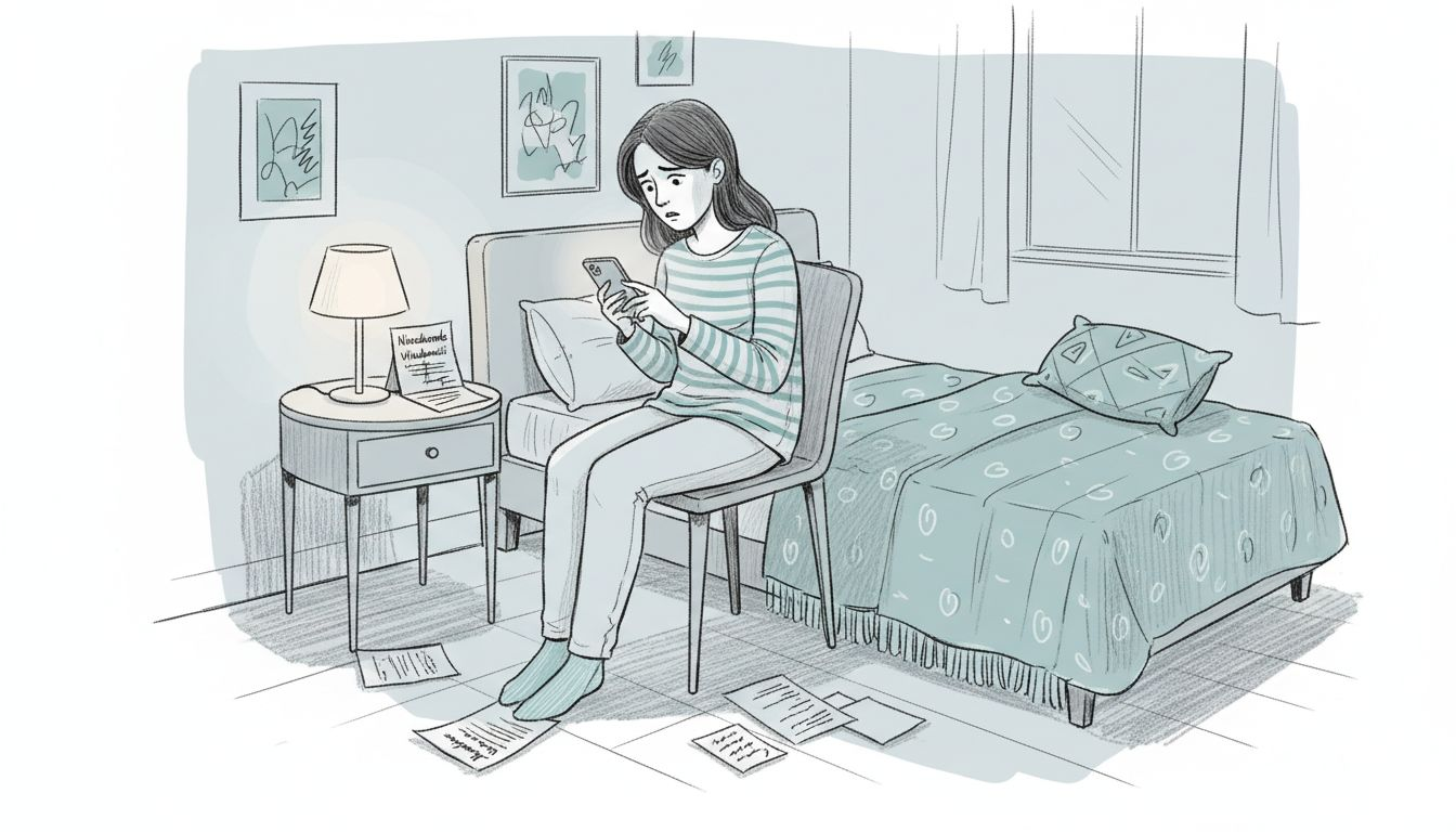 Zatroskana kobieta szuka informacji o swoich objawach