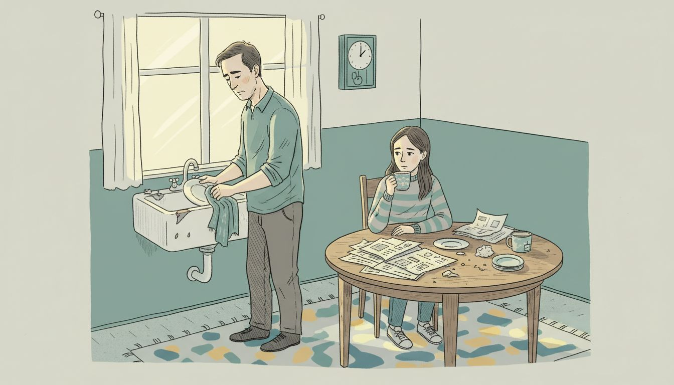 Ojciec i córka w napiętej, domowej atmosferze