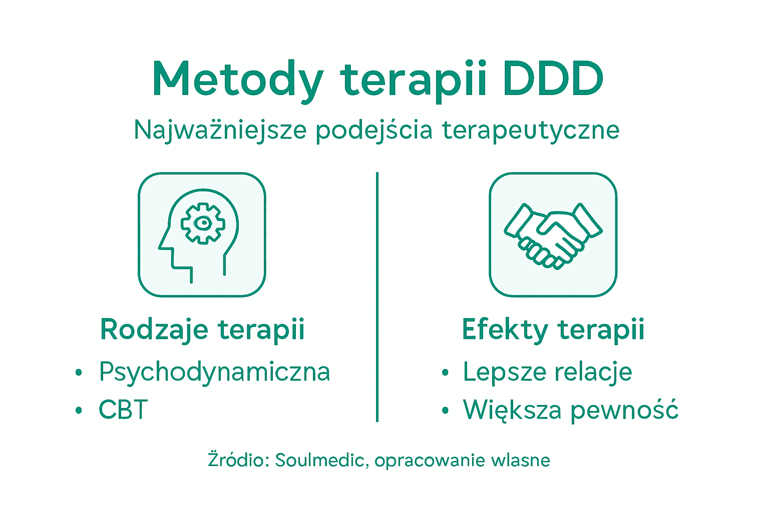 Infografika przedstawiająca metody terapii DDD oraz ich efekty