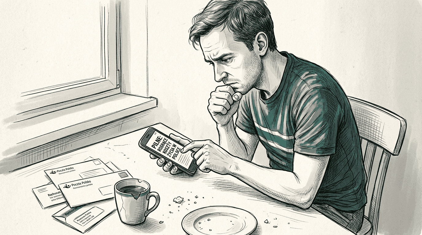 Mężczyzna ze zdenerwowaniem przegląda wiadomości na telefonie.