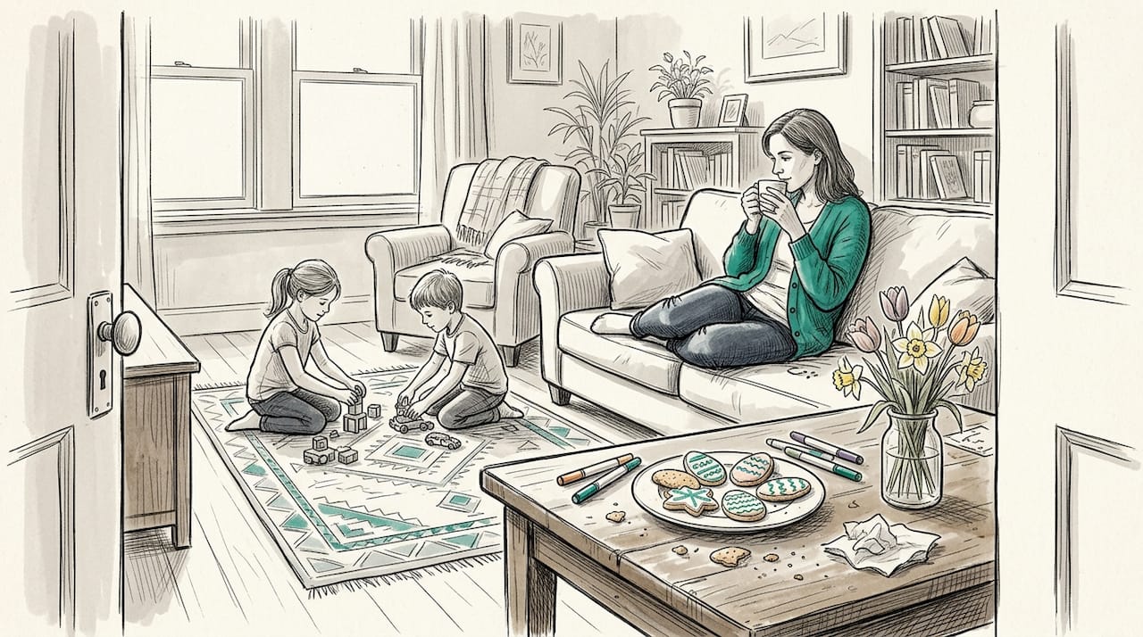 Wielkanoc w rodzinnym gronie, na luzie, bez presji i idealnych dekoracji – trochę chaosu, śmiechów i niedoskonałości, które właśnie tworzą prawdziwą, ciepłą atmosferę świąt.