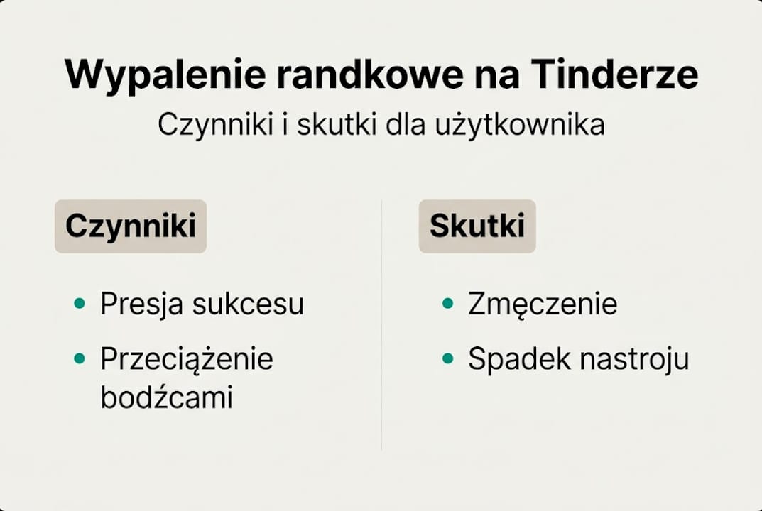 Infografika pokazująca, jak korzystanie z aplikacji randkowych może prowadzić do uczucia wypalenia