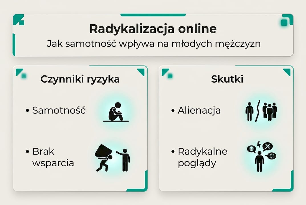Infografika: jak działa mechanizm radykalizacji w środowisku blackpill