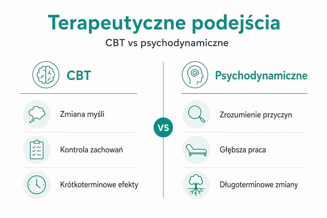 Infografika: porównanie terapii poznawczo-behawioralnej i psychodynamicznej w leczeniu zazdrości