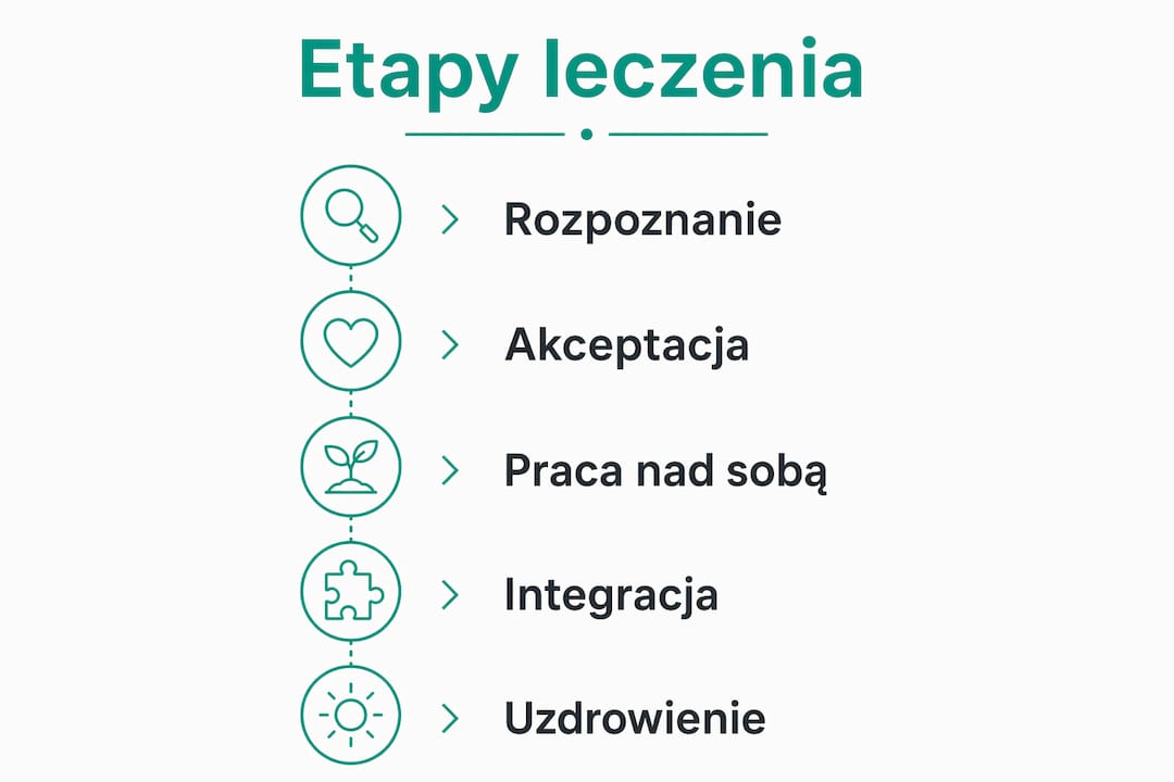 Schemat obrazujący kolejne kroki w procesie uzdrawiania swojego wewnętrznego dziecka