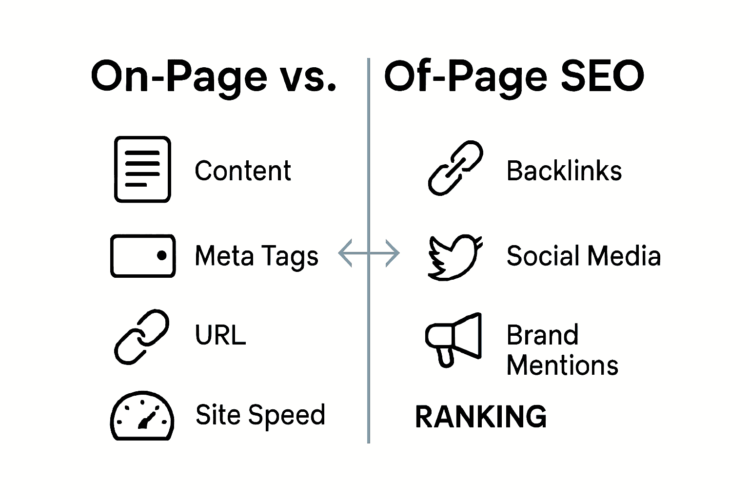 Infographic comparing key on-page and off-page SEO factors
