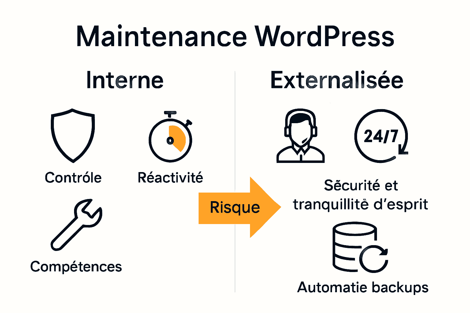 Infographic comparing internal and external WordPress maintenance features