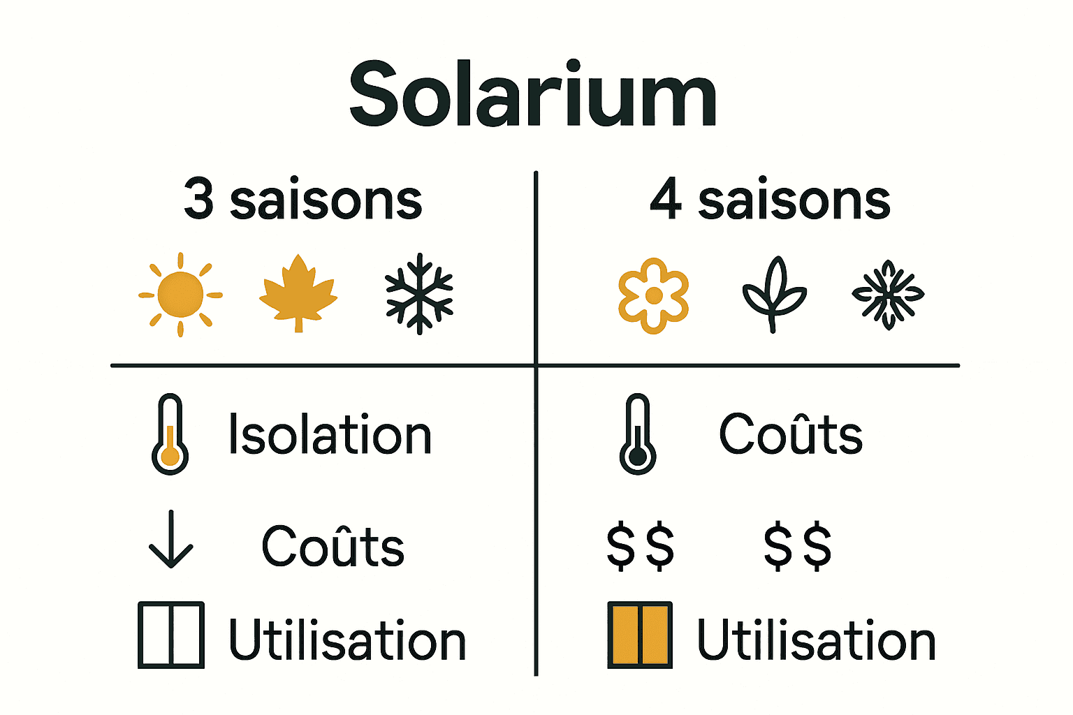 Infographie : comparaison visuelle entre solarium 3 et 4 saisons