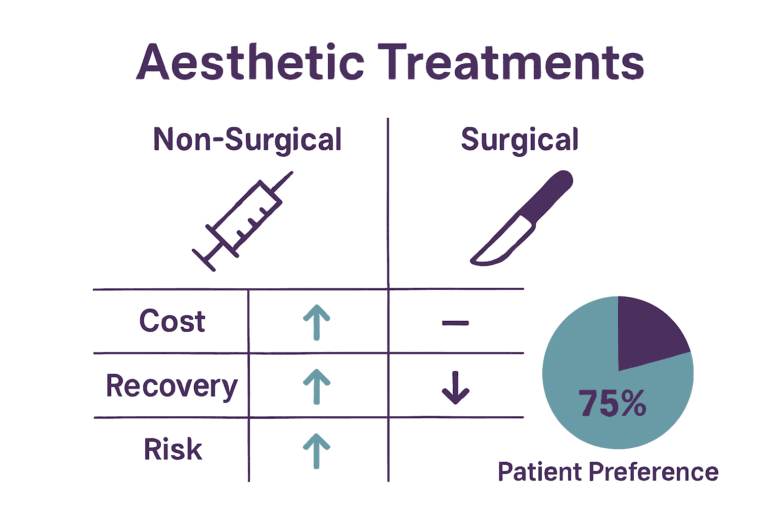 Infographic comparing surgical and non-surgical aesthetic treatments