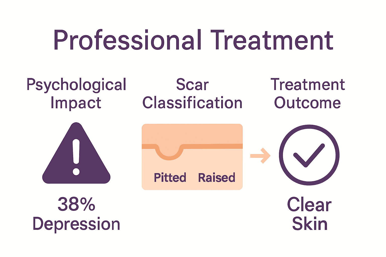 Infographic showing emotional impact, acne scar types, and results of treatment.