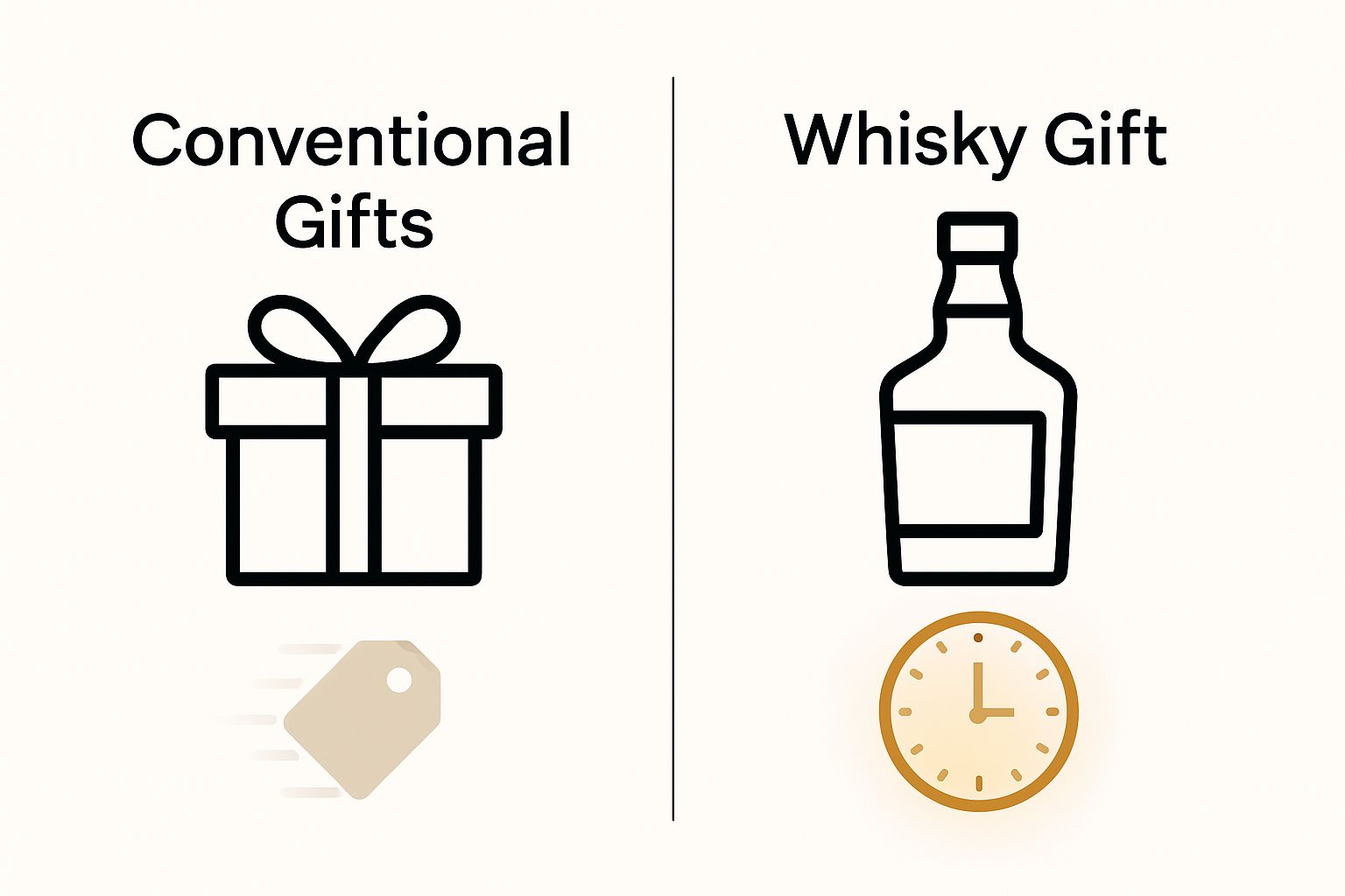 Infographic comparing whisky gifts to conventional gifts showing whisky's lasting value