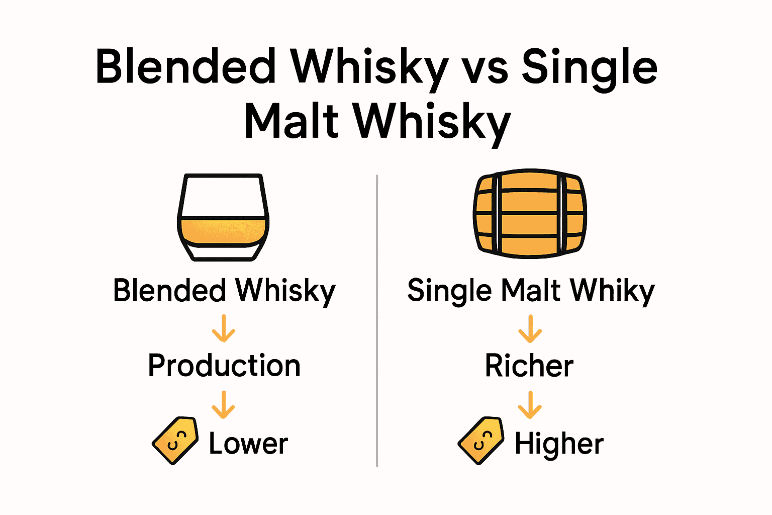 Infographic comparing blended and single malt whisky features