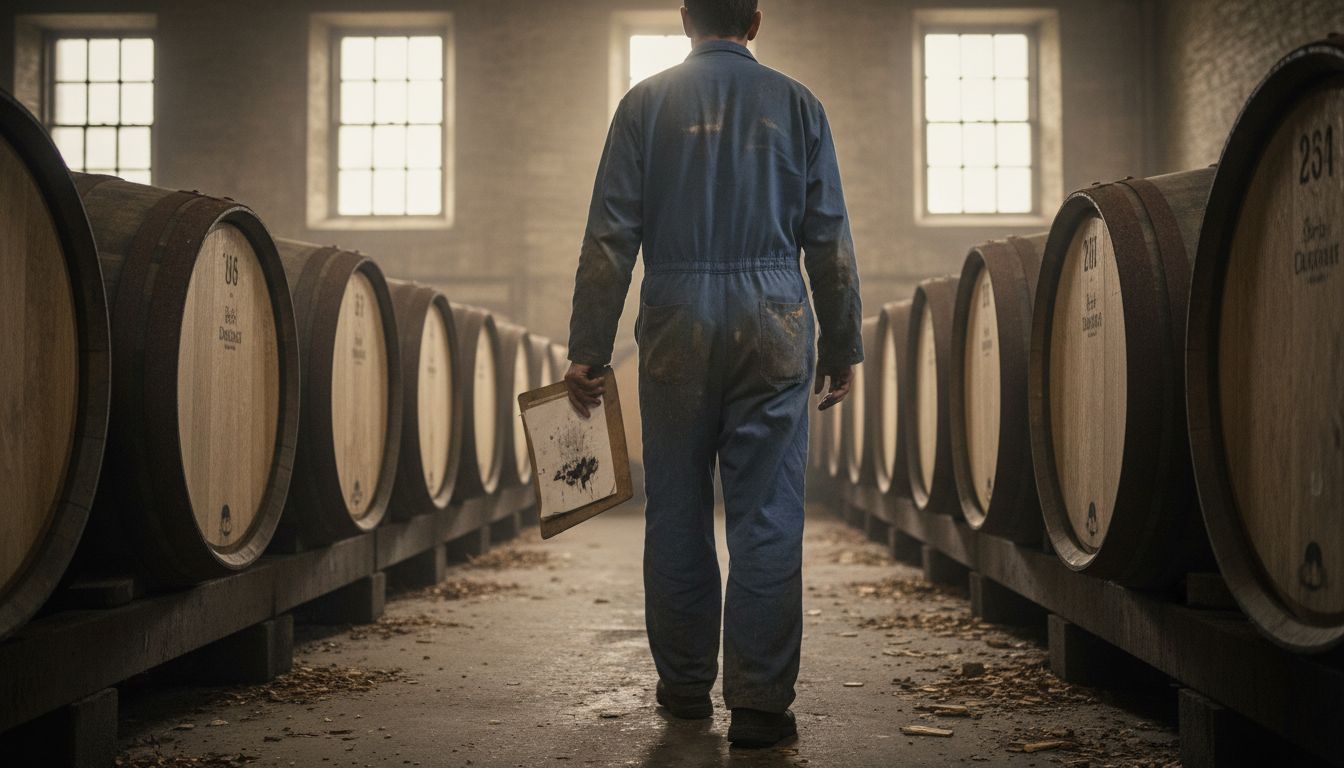Whisky barrel warehouse interior scene