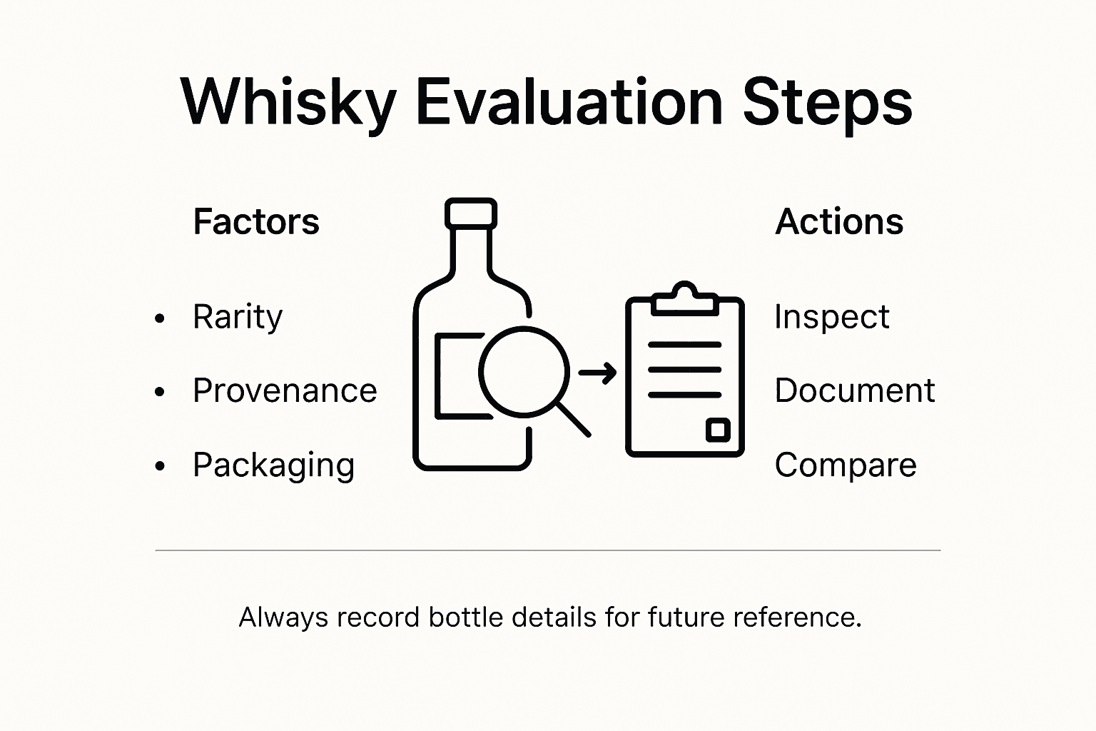 Infographic with whisky evaluation steps and key actions