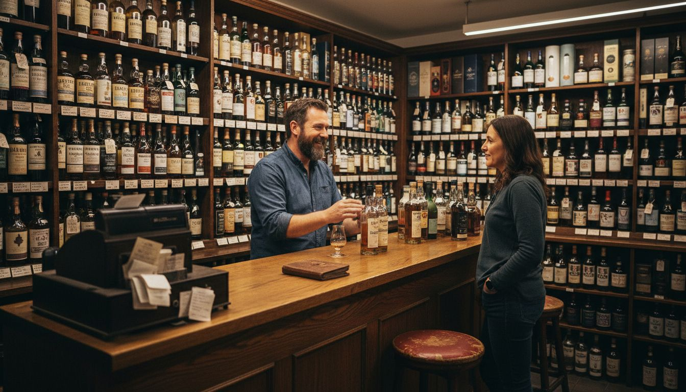 Specialist whisky shop counter interaction