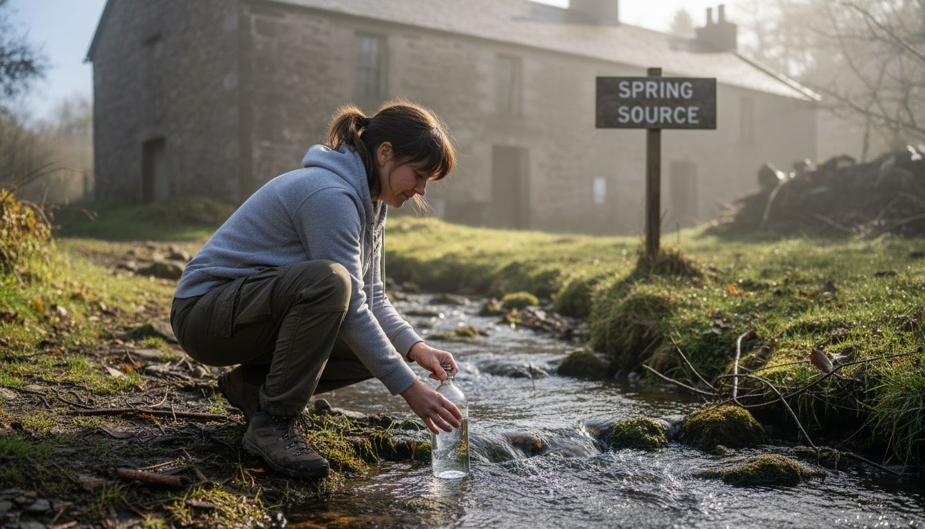 Whisky enthusiast collecting stream water