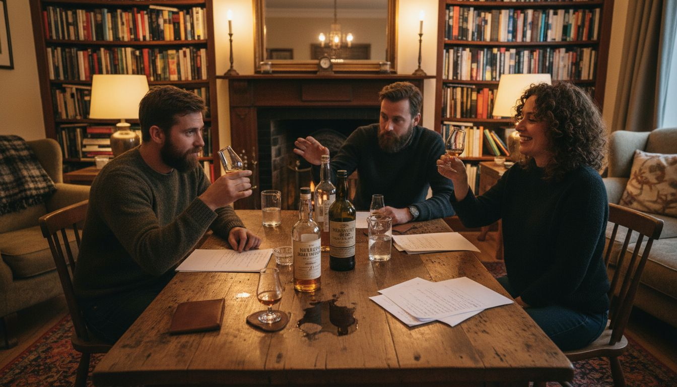 Enthusiasts tasting peated whisky together