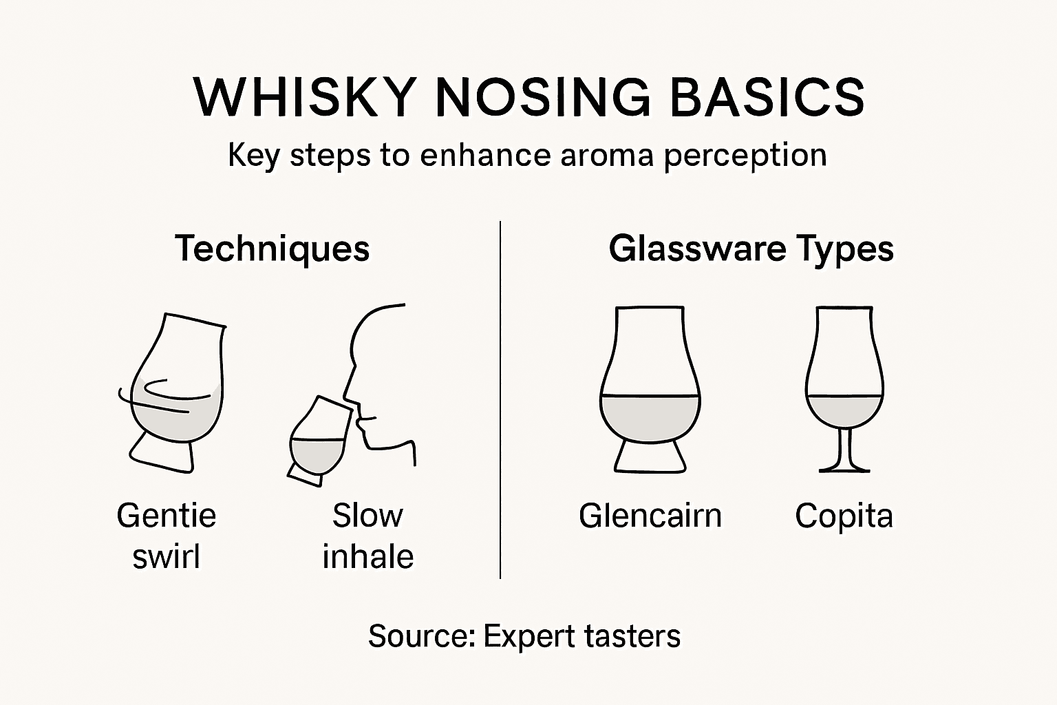 Infographic showing whisky nosing basic steps