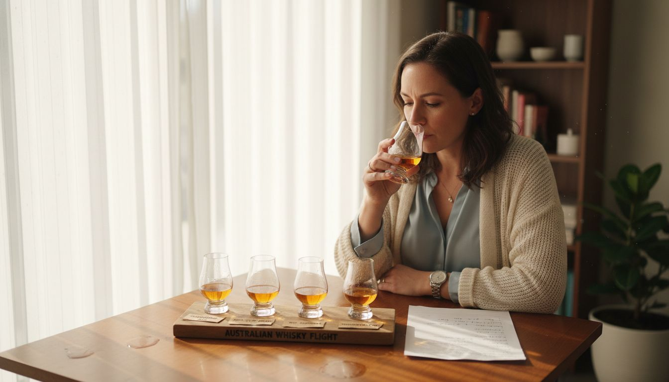 Woman sampling whisky tasting set