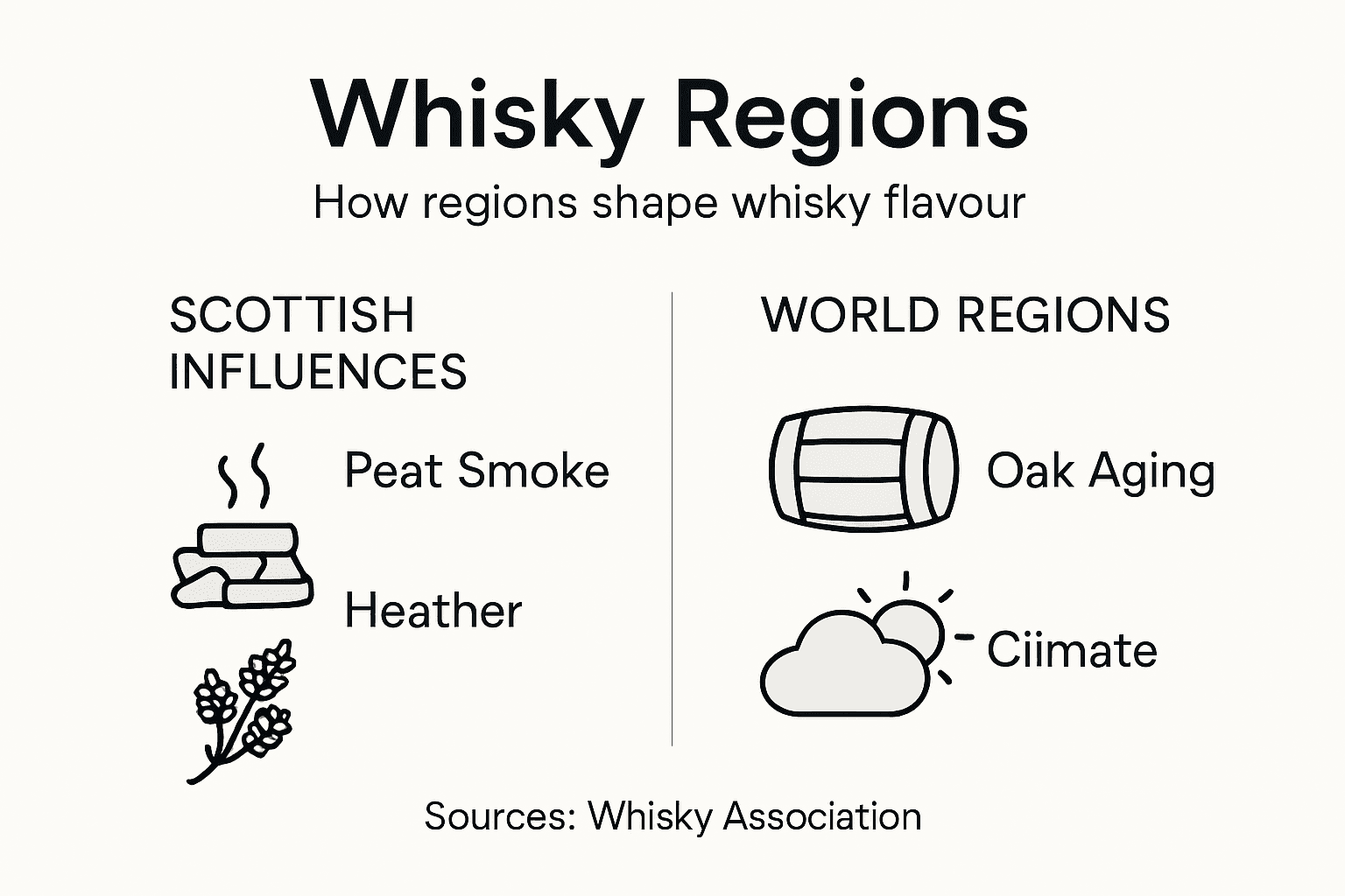 Infographic showing whisky region flavour influences