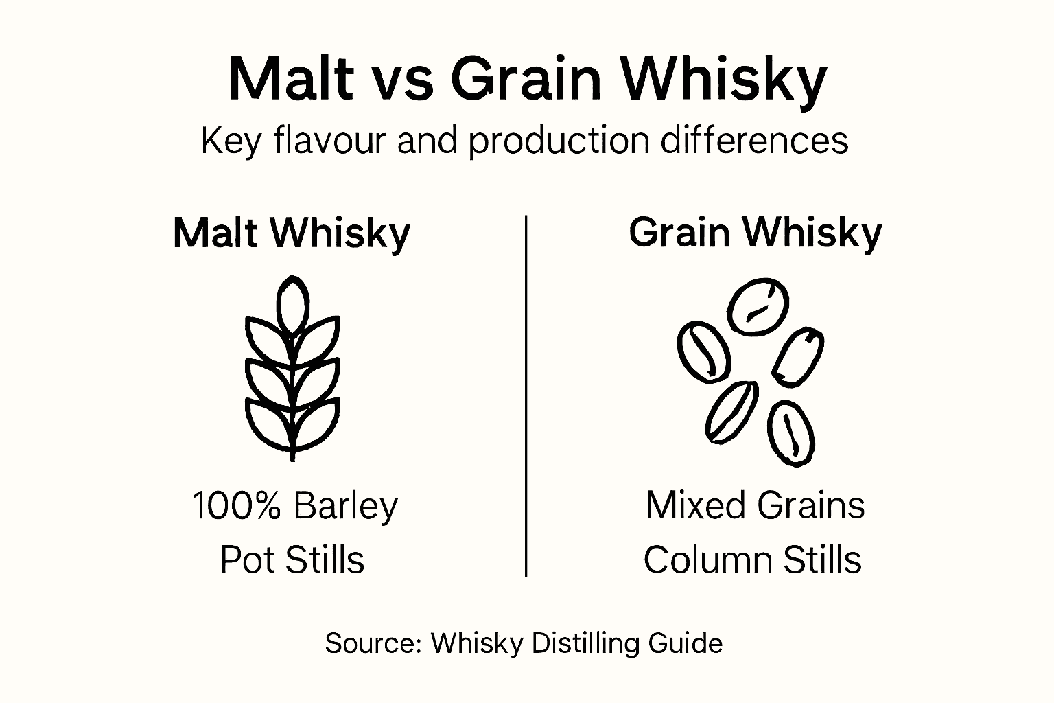 Infographic comparing malt and grain whisky