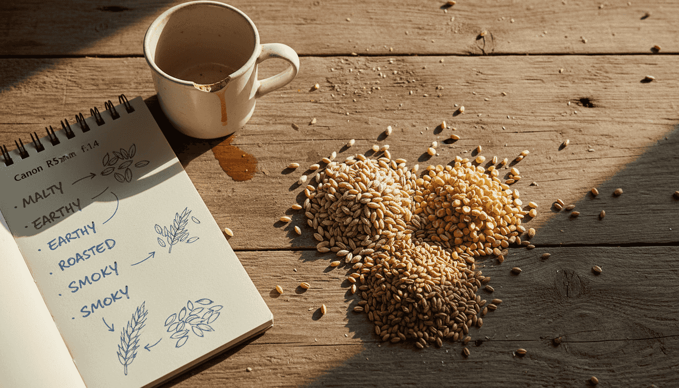 Barley, corn, and wheat grains for whisky