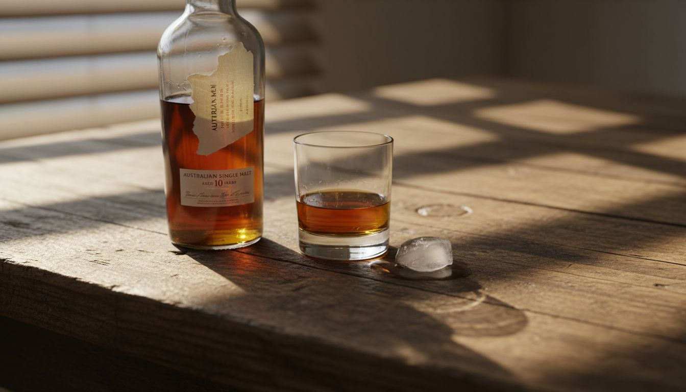 Cloudy whisky glass on rustic table