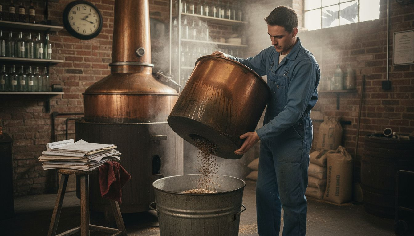 Assistant emptying pot still batch operation