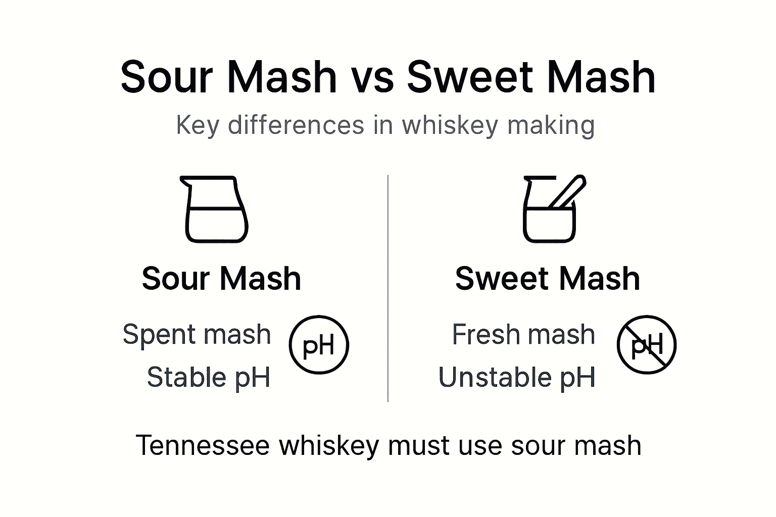 Infographic comparing sour and sweet mash whiskey methods