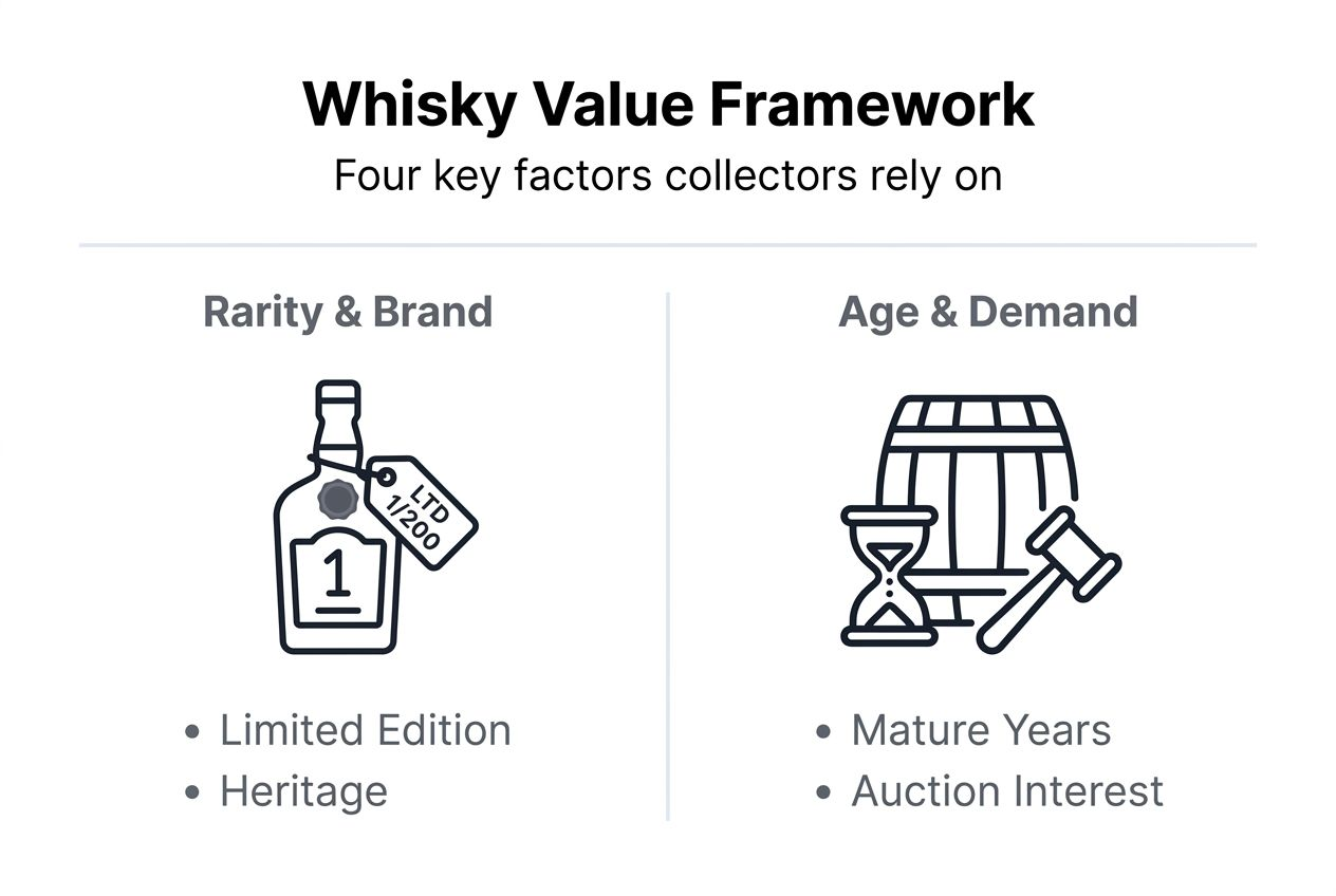 Infographic of whisky value framework and key factors