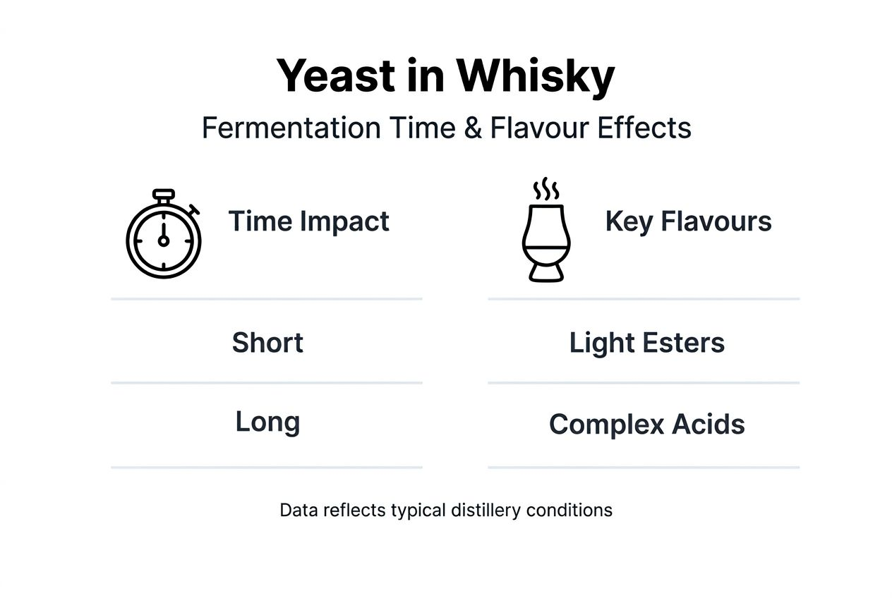 Infographic on yeast, fermentation time, and whisky flavour
