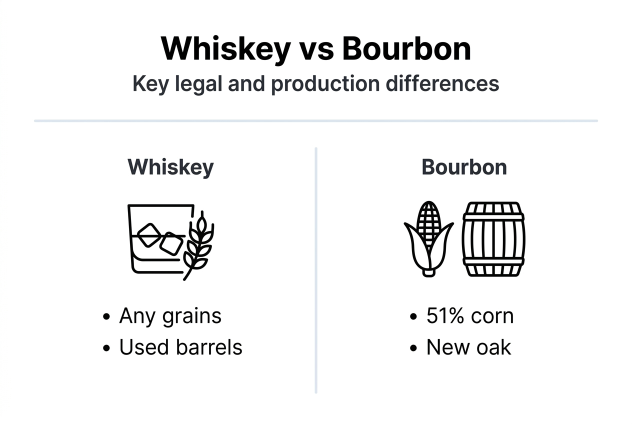 Infographic contrasting whiskey and bourbon features