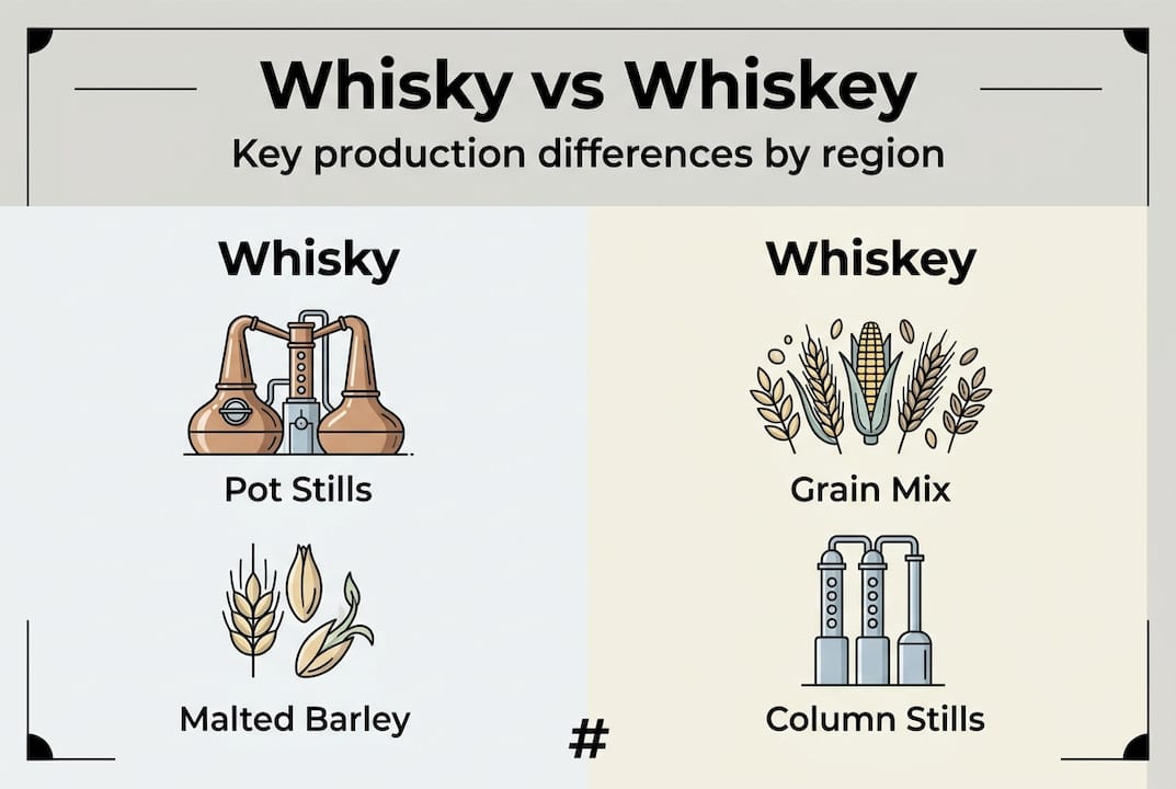 Infographic comparing whisky and whiskey production