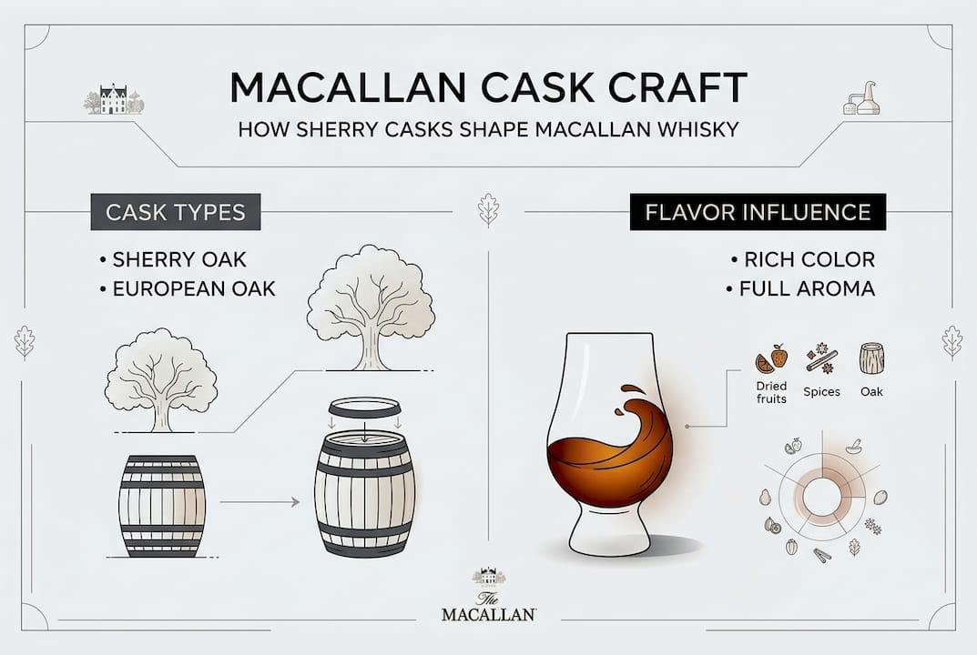 Infographic displaying Macallan cask and flavor