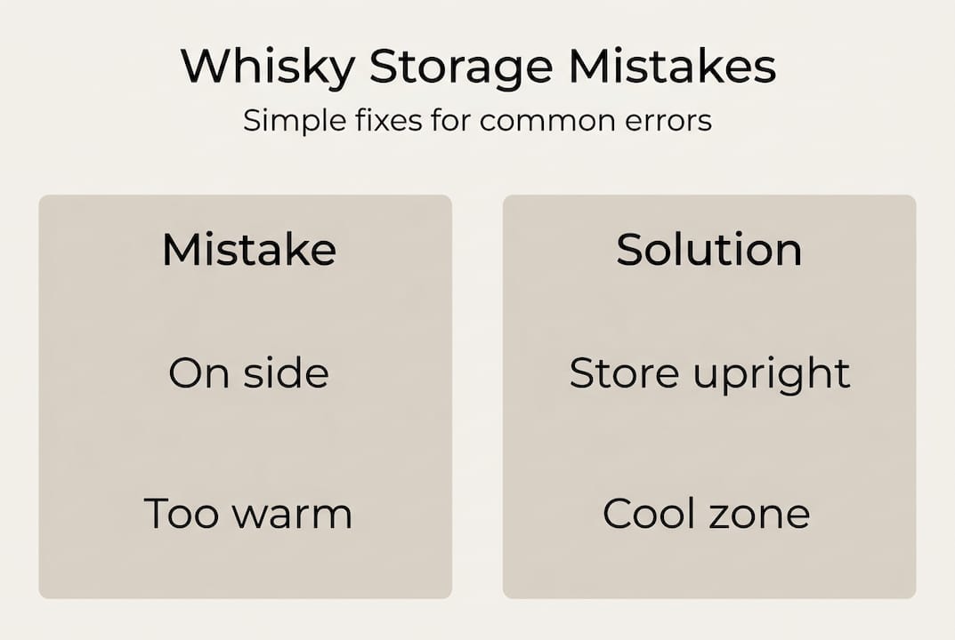 Infographic with whisky storage mistakes and solutions